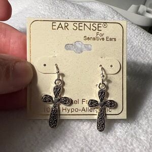 3/$15 Ear Sense Silver Cross Earrings Lot 431